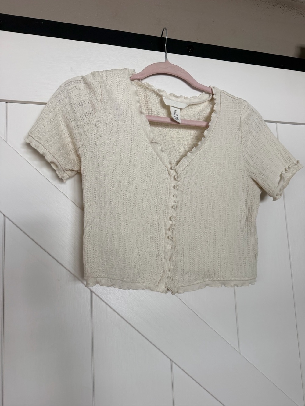 H&M Cream Ribbed Button-Front Crop Top
